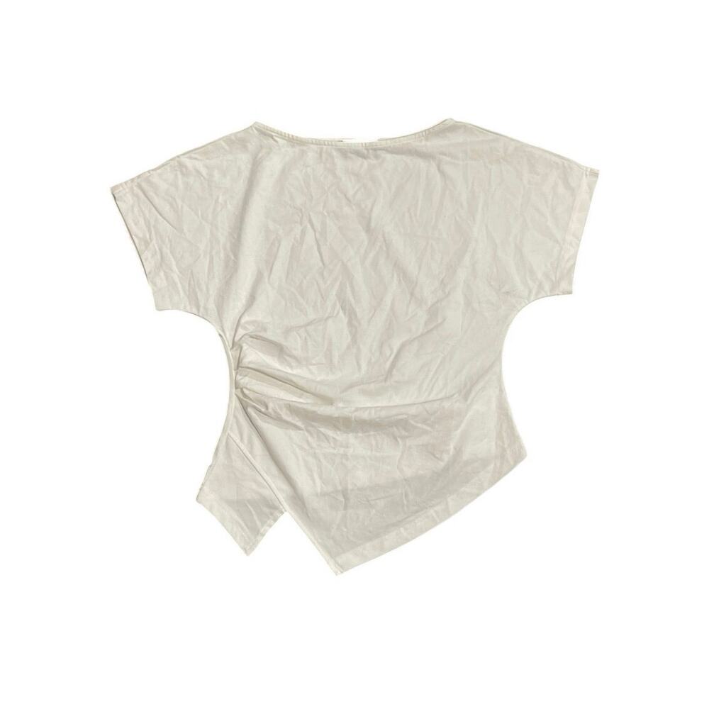 Cider Cotton Blend Boat Neck Ruched Asymmetrical Hem Tee Top SZ S Daily Casual